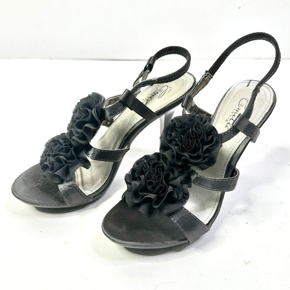 Camille Sandals Women 8 Gray Verona-9 Stiletto Flowers Slingback Party Prom